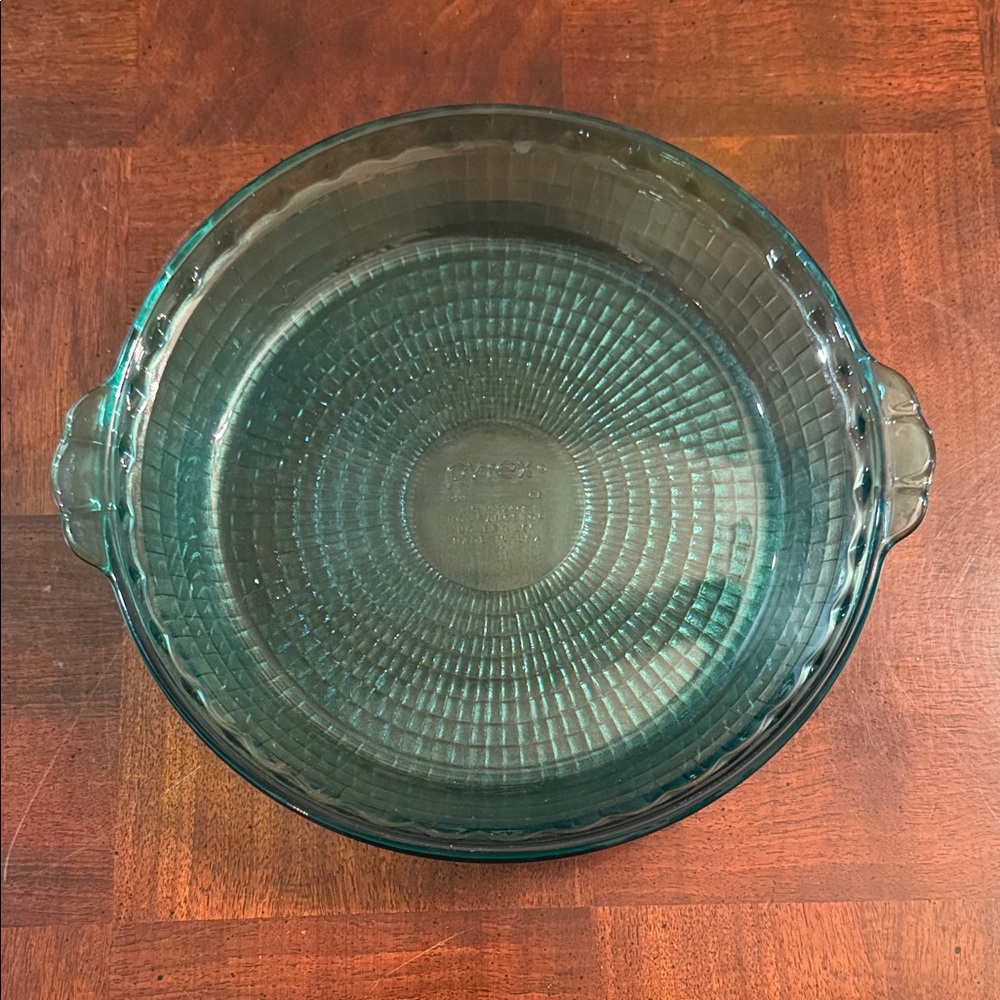 Pyrex #229 Peacock Blue Teal Basketweave 9.5" Pie Plate Dish Deep Dish